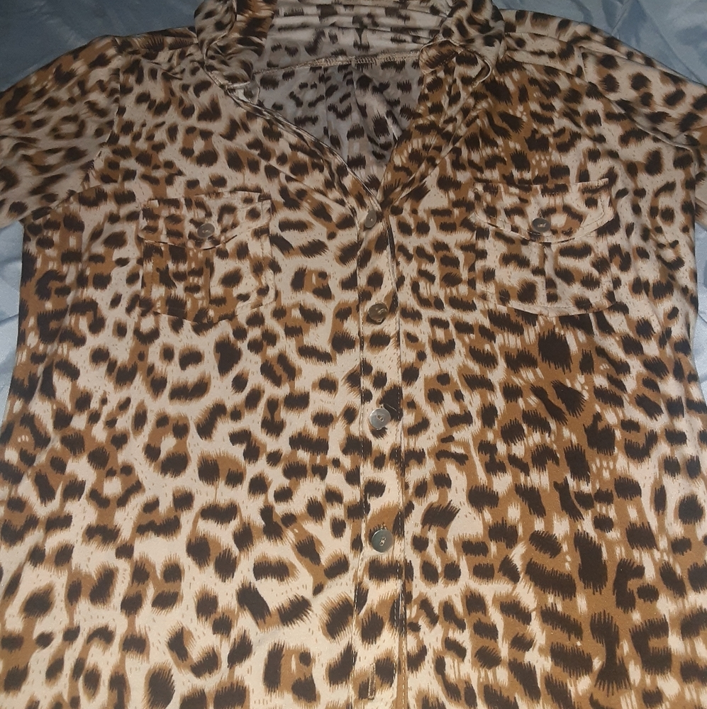 Long-sleeve cheetah print blouse